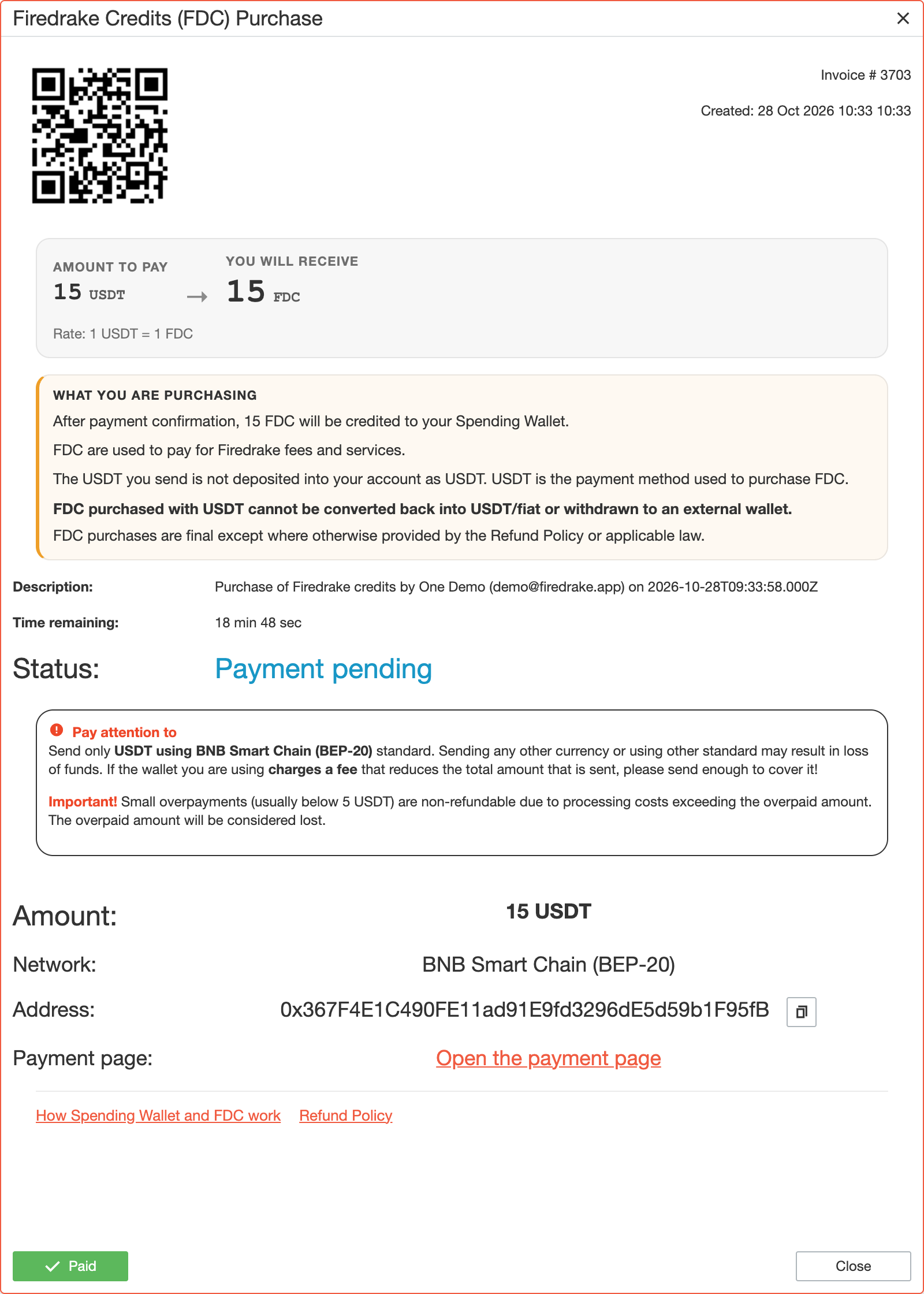 Spending Wallet invoice