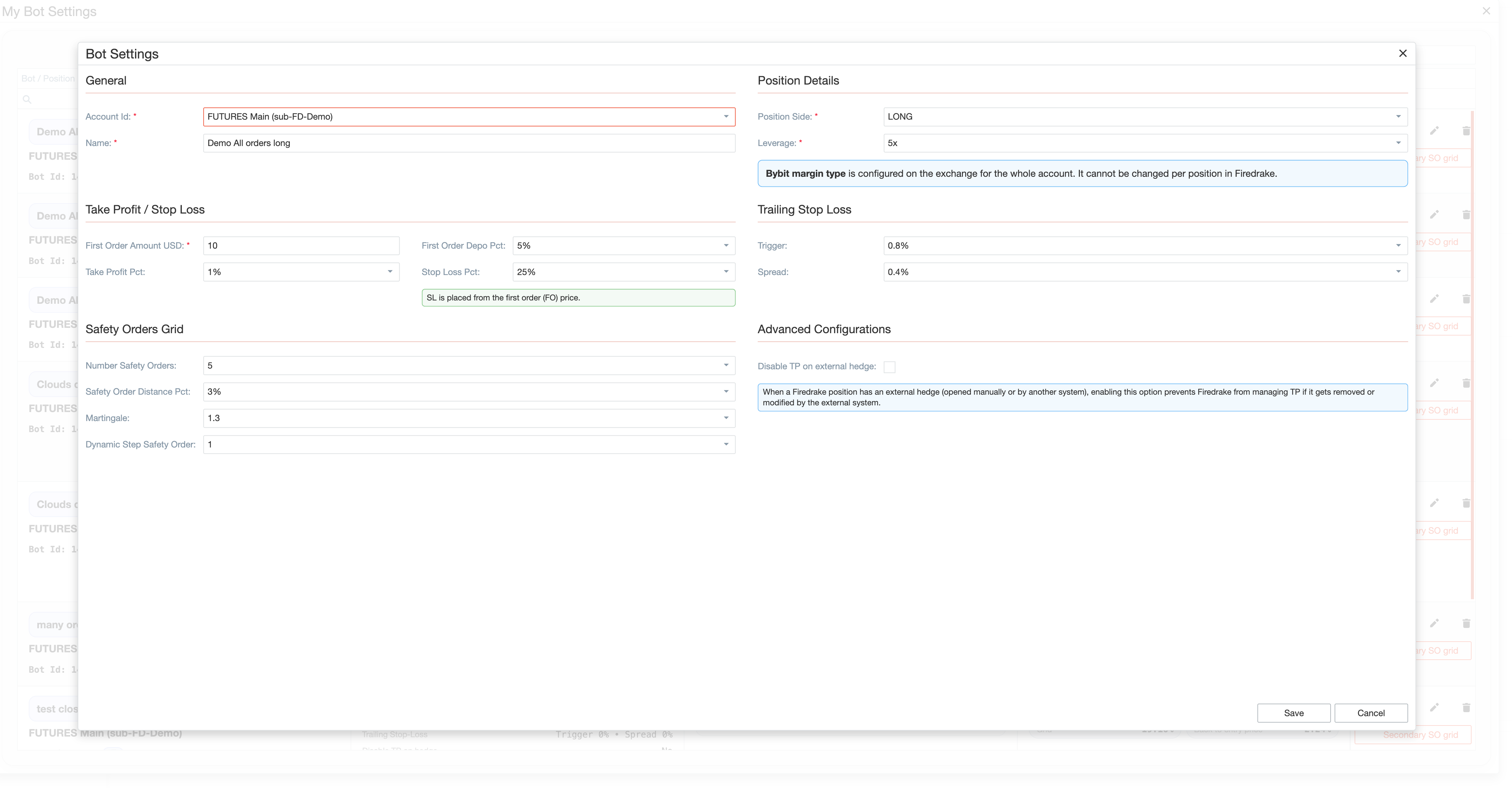 Editing Futures Bot Settings
