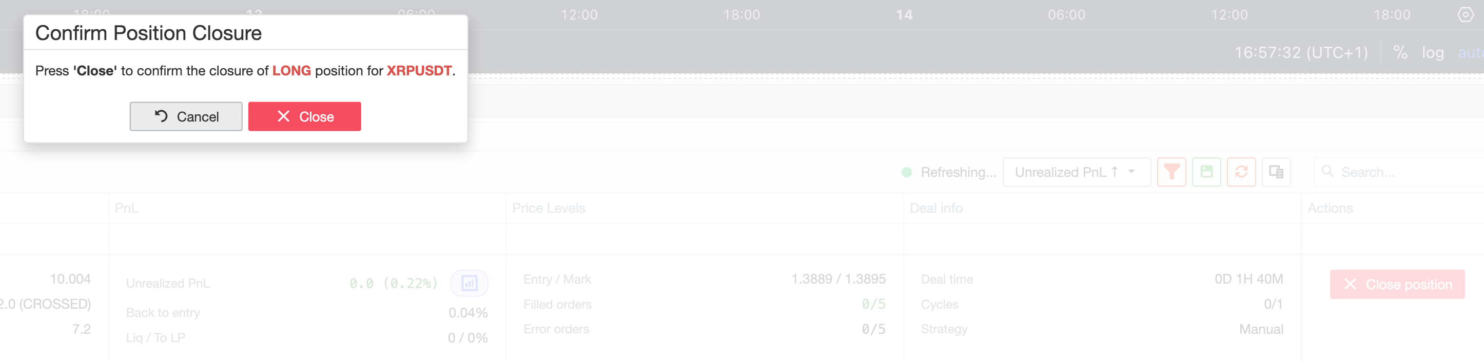 Close position confirmation in Futures Terminal