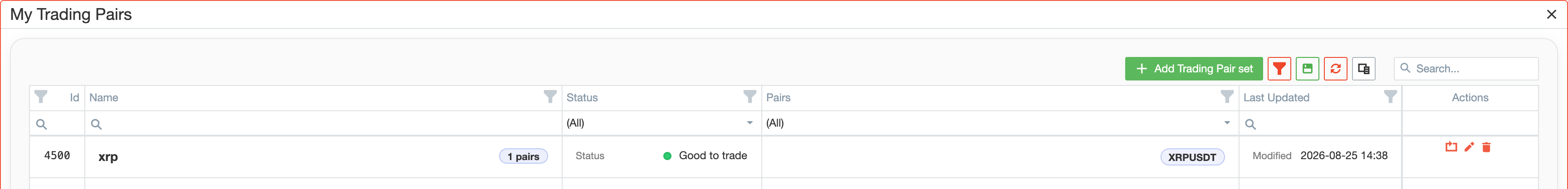 Trading Pairs list