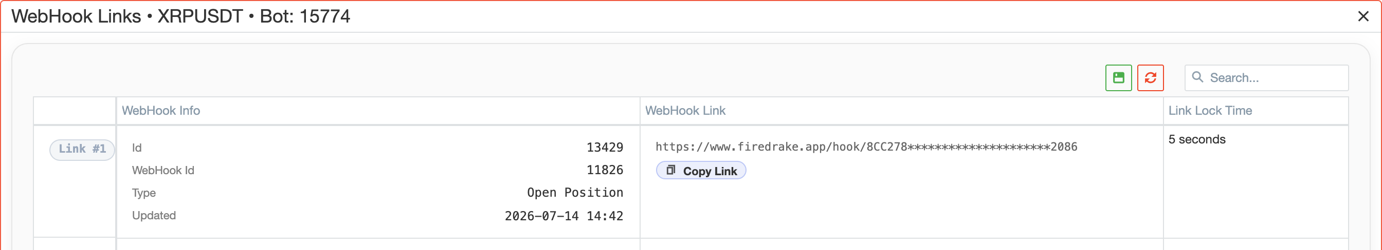 WebHook links popup