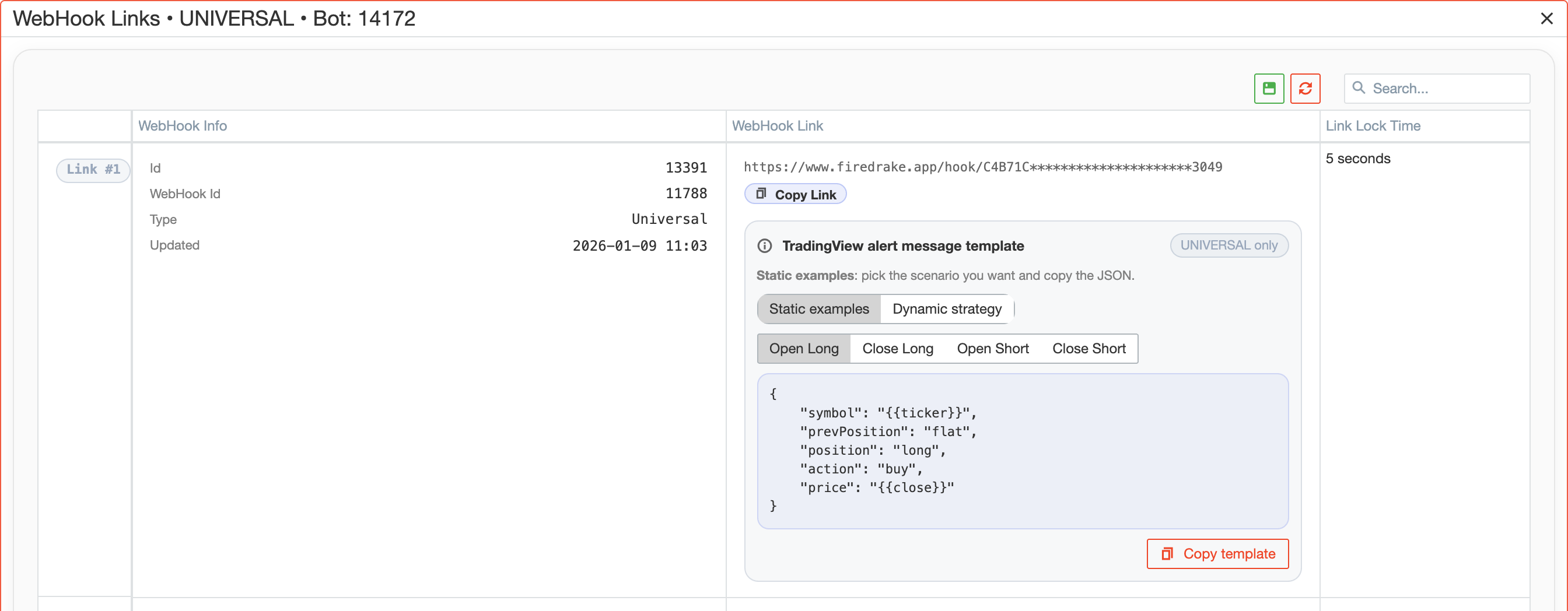 Universal webhook TradingView templates