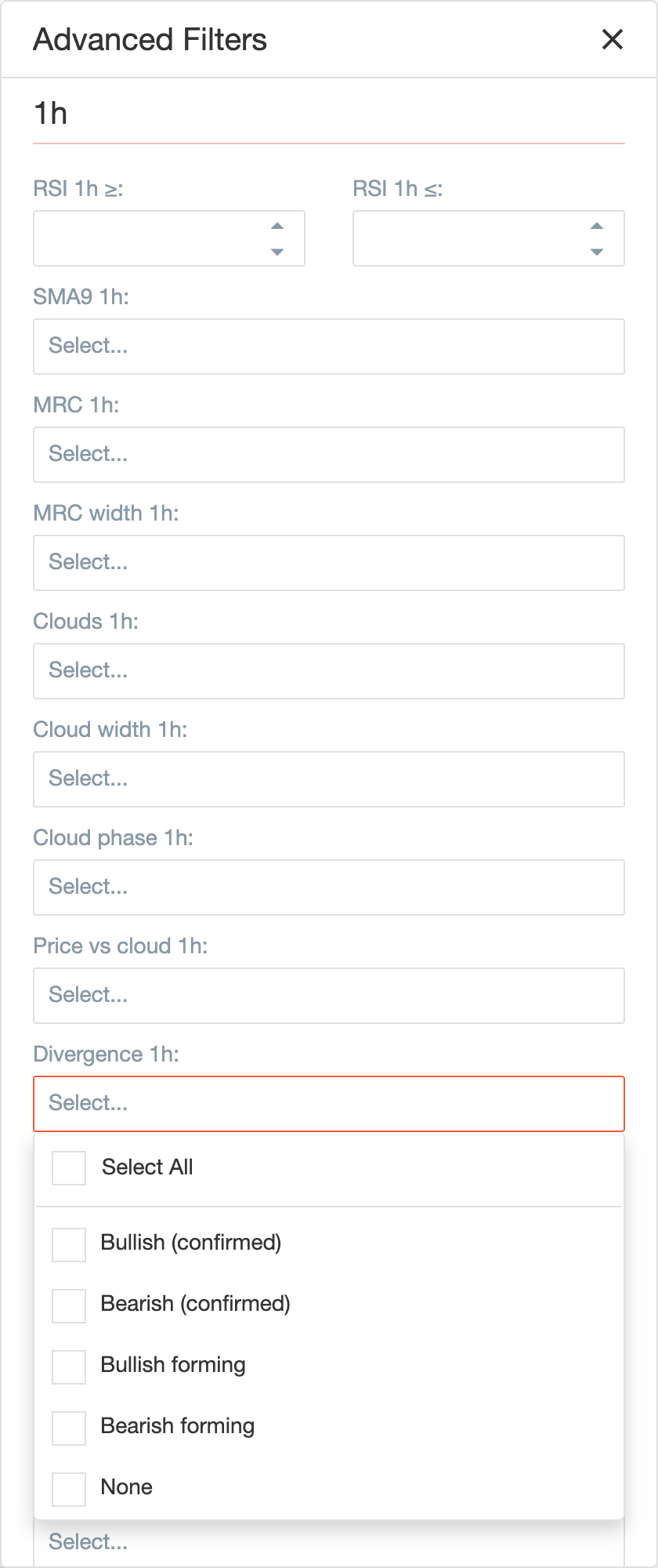 Advanced Filters: the 1h group with MRC width, Clouds, Cloud width, Cloud phase and Price vs cloud