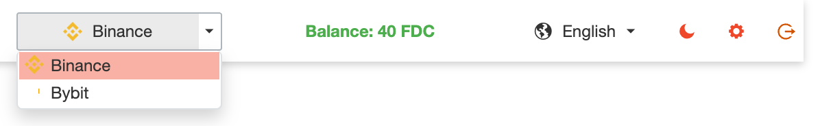 Top Bar with Exchange Selector and Balance