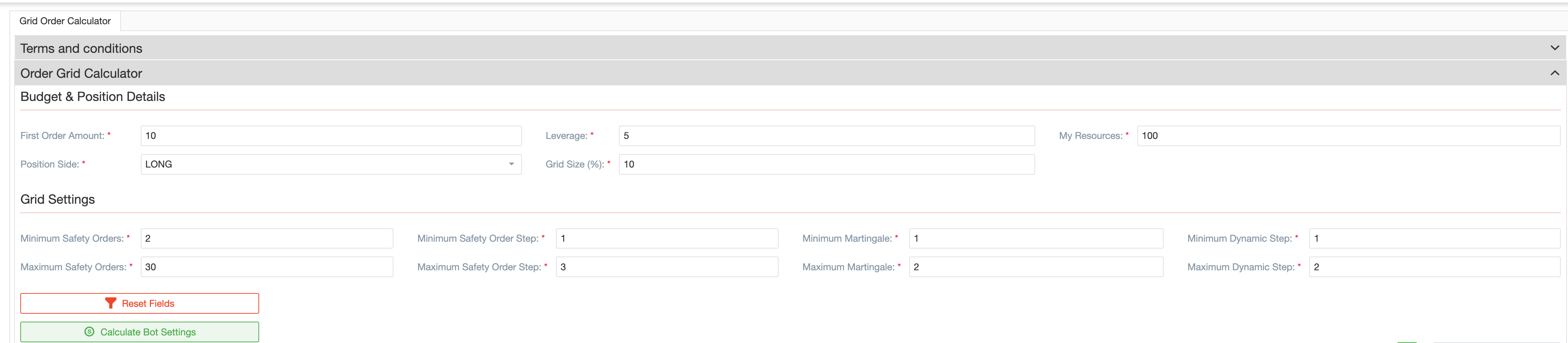 Grid Calculator form