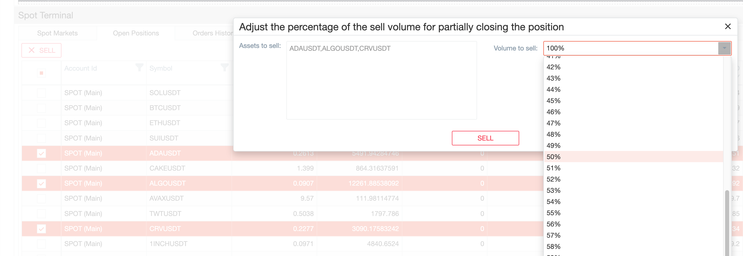 Selling from Open Positions