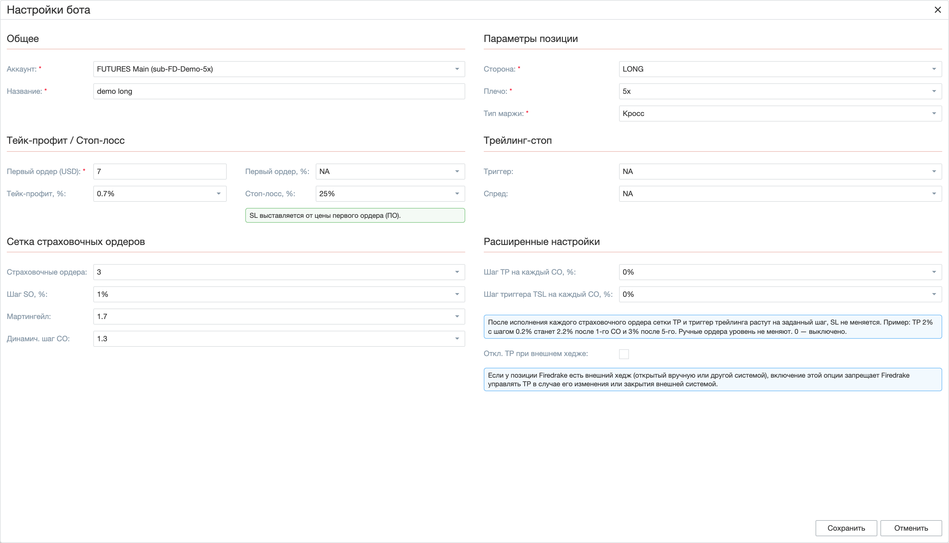 Editing Futures Bot Settings