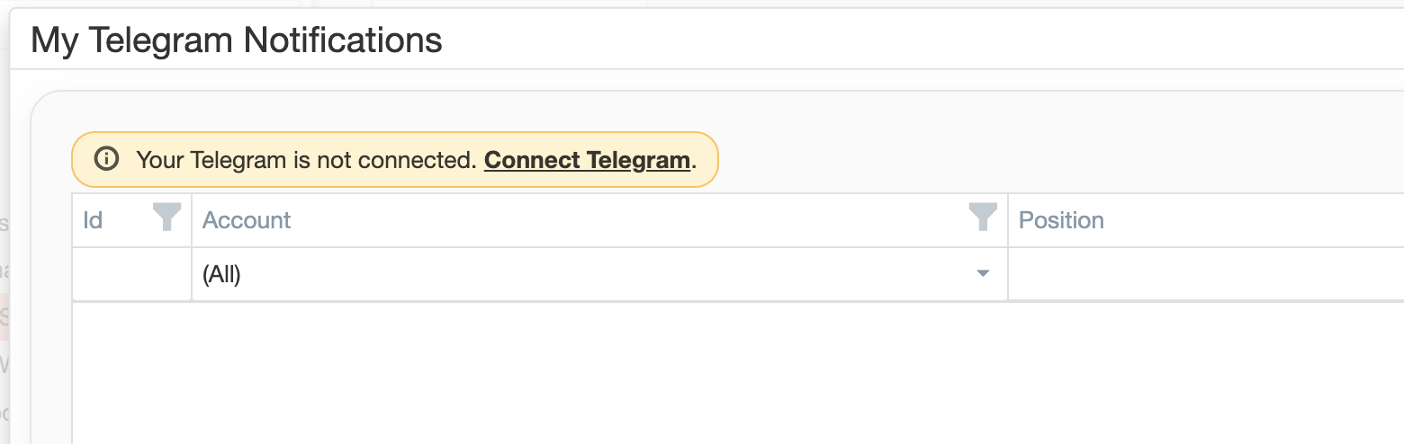 Telegram connection warning