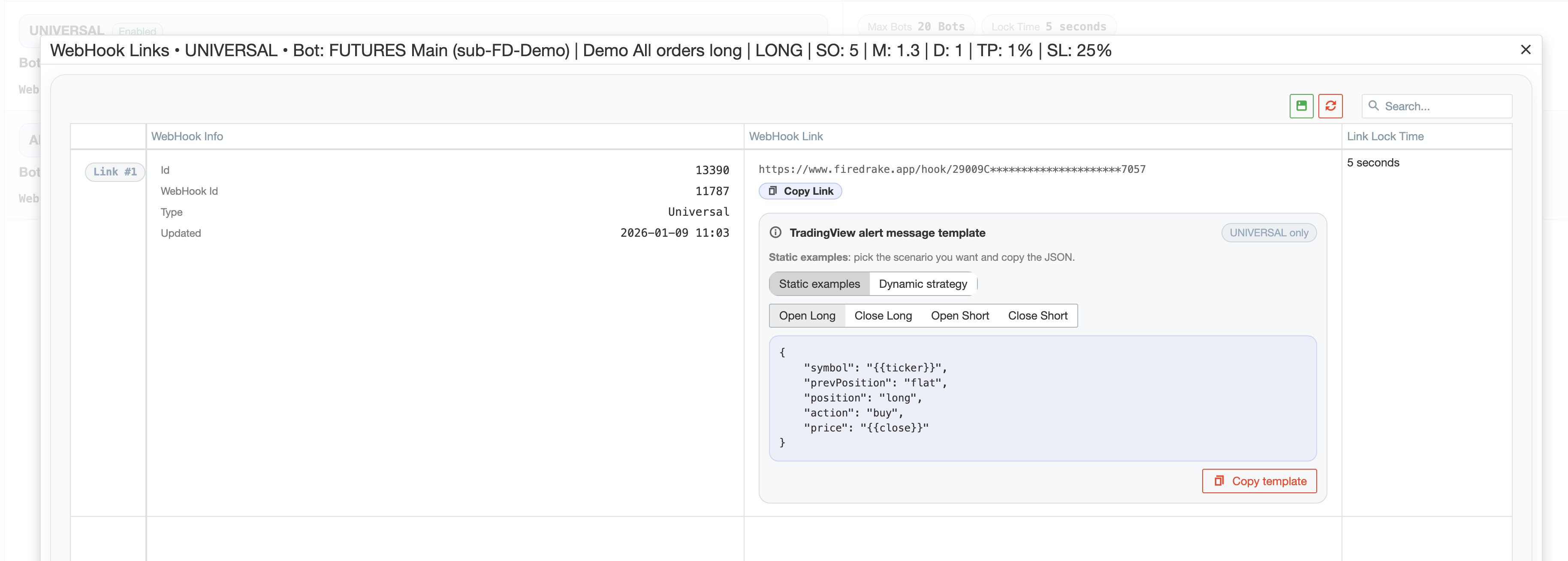 Universal webhook TradingView templates