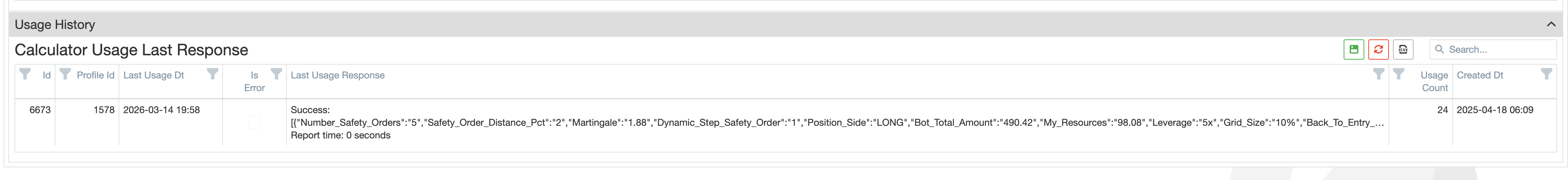 Grid Calculator usage history
