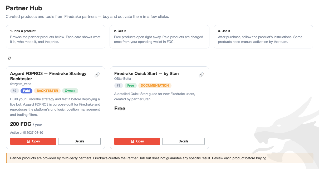 Список продуктов Partner Hub